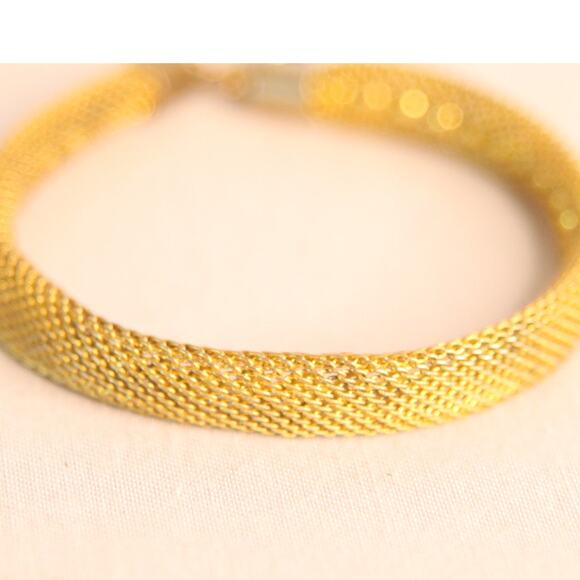 Woven Gold Tone Metal Bracelet With Golden Beads - Picture 7 of 11